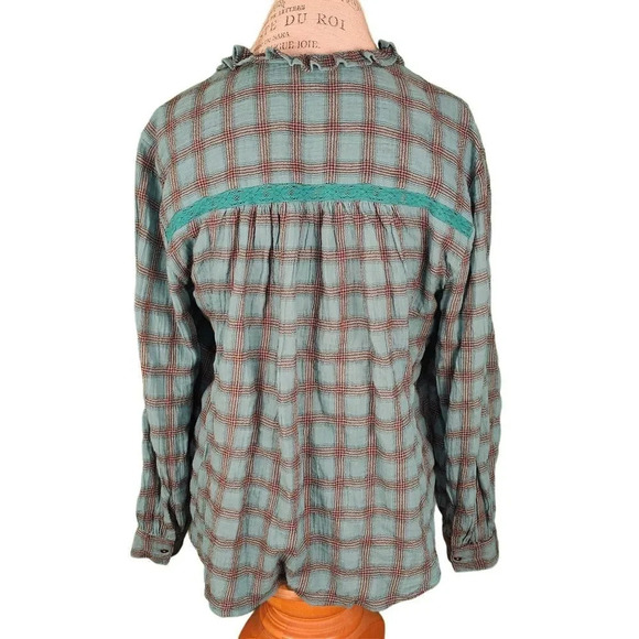 Sundance Womens‎ Turquoise Plaid Heather Highland Blouse PS Petite Small - Picture 2 of 5